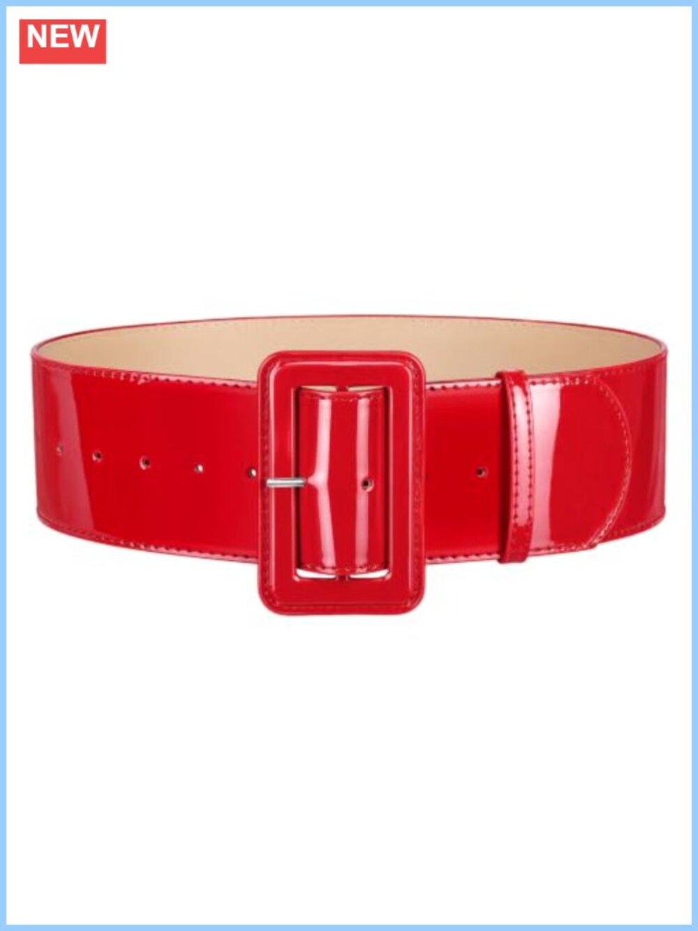 Women's Wide Patent Leather Belt Square Buckle Waist Cinch for Dresses